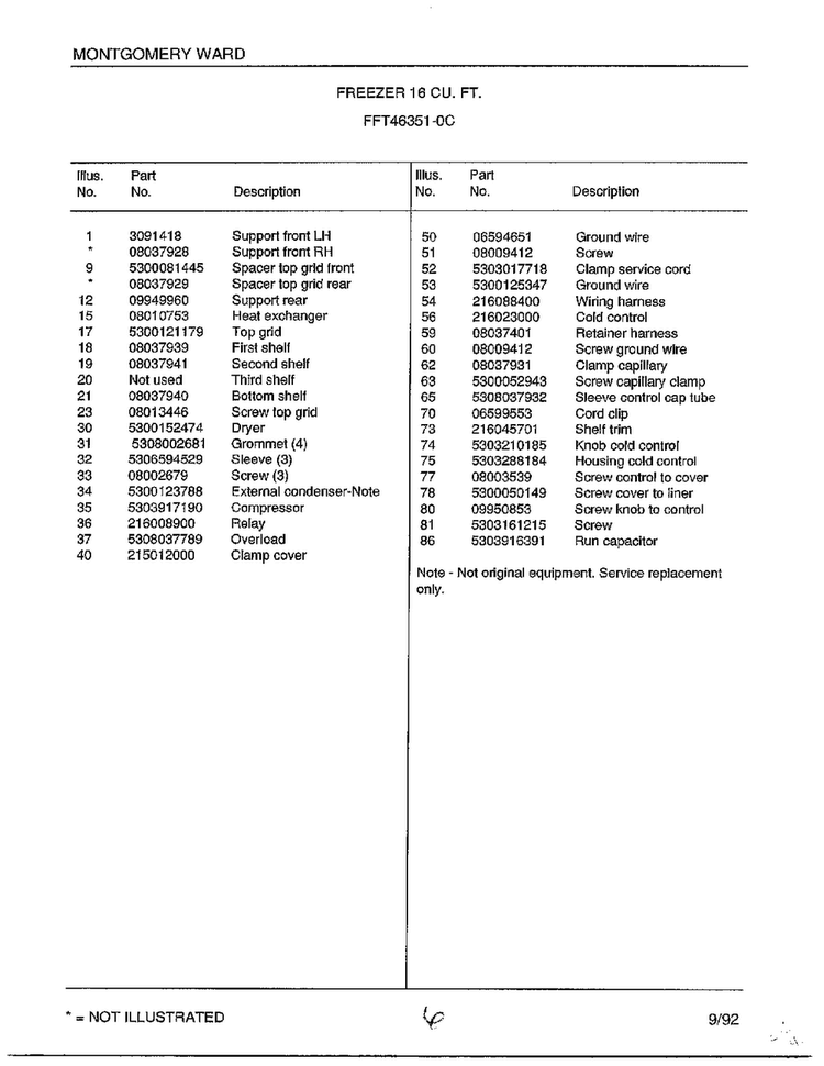 Freezer 16 Cubic Feet Page 6 Diagram and Parts List for 46351-0C  Frigidaire Freezer