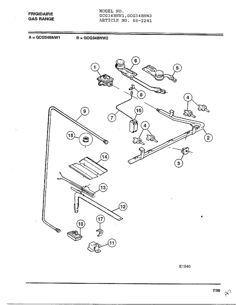 Frigidaire Gas Range Page 5 Diagram and Parts List for 2241  Frigidaire Range