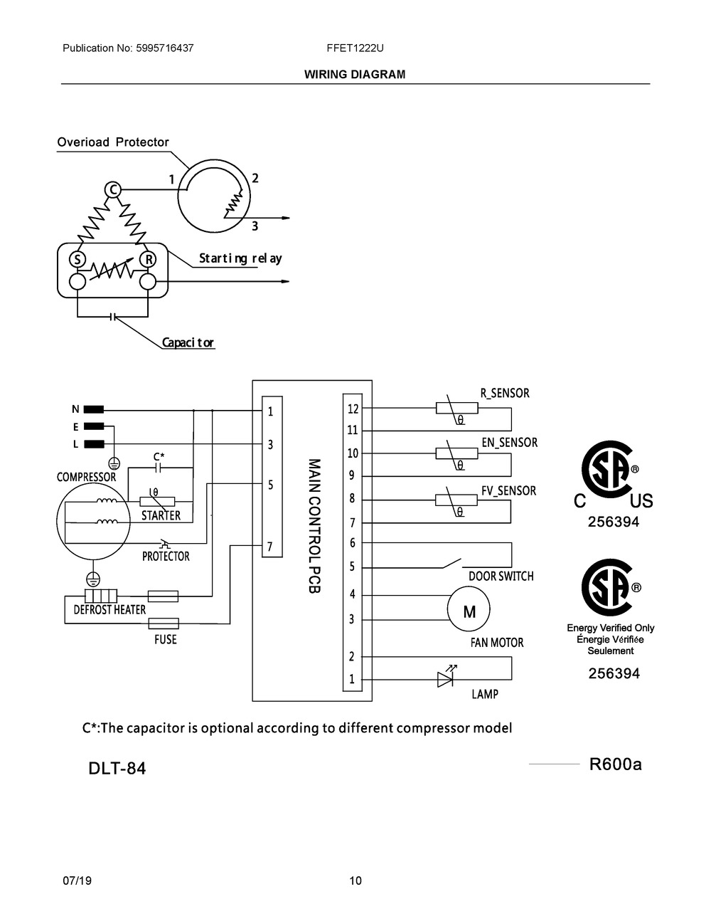 Wiring Diagram Diagram and Parts List for FFET1222UV  Frigidaire Refrigerator