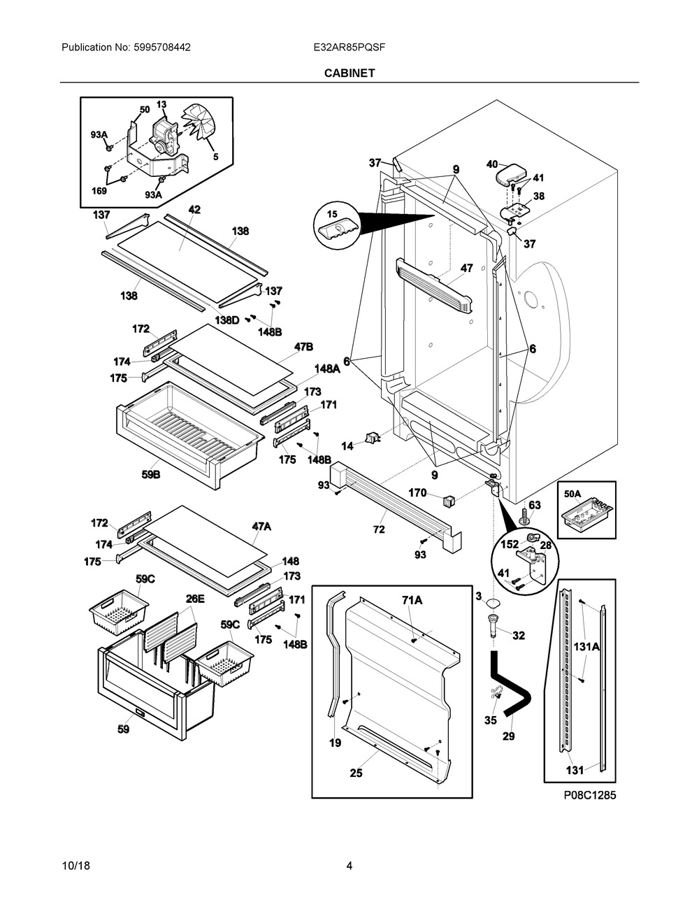 Cabinet Diagram and Parts List for E32AR85PQSF  Frigidaire Freezer
