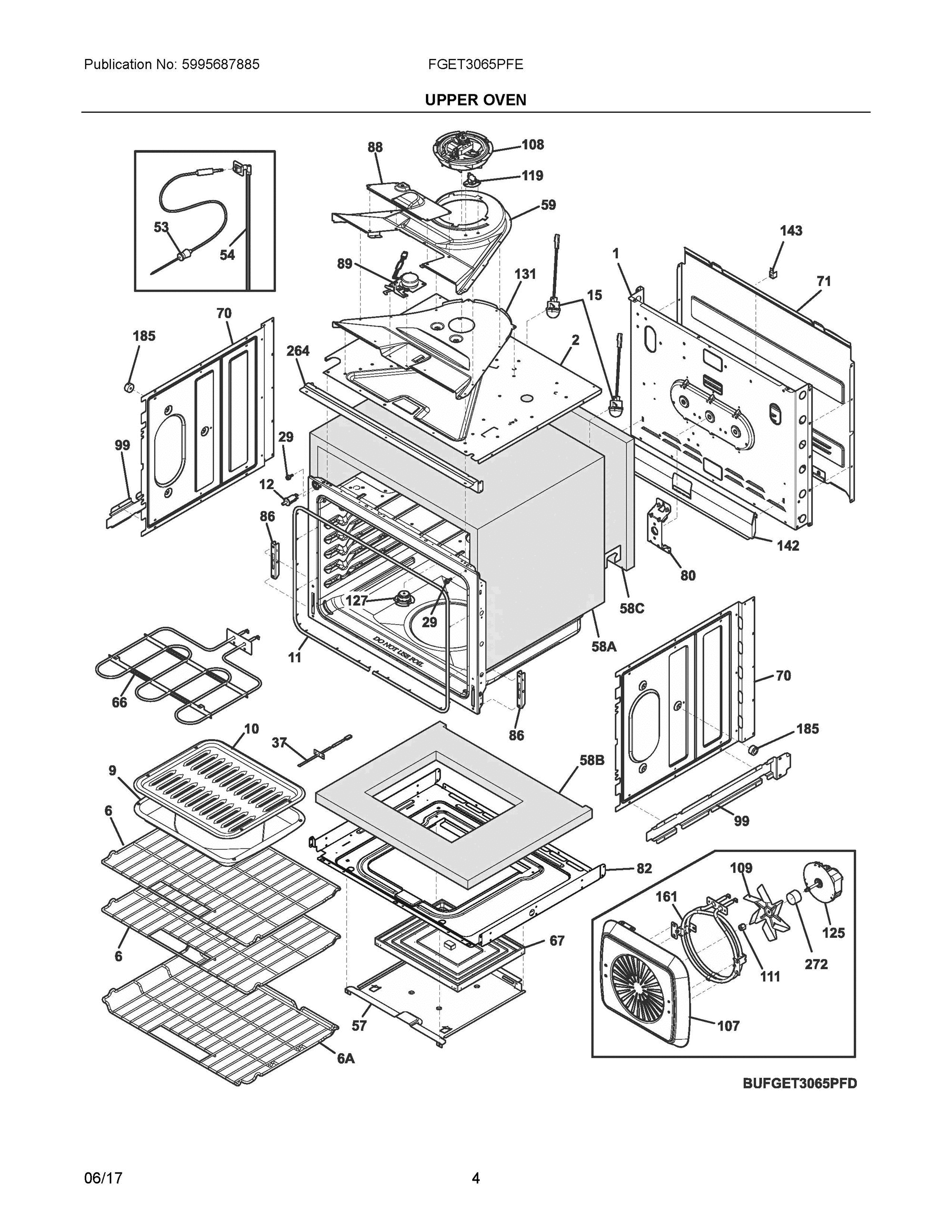 03 - UPPER OVEN Diagram and Parts List for FGET3065PFE  Frigidaire Wall Oven