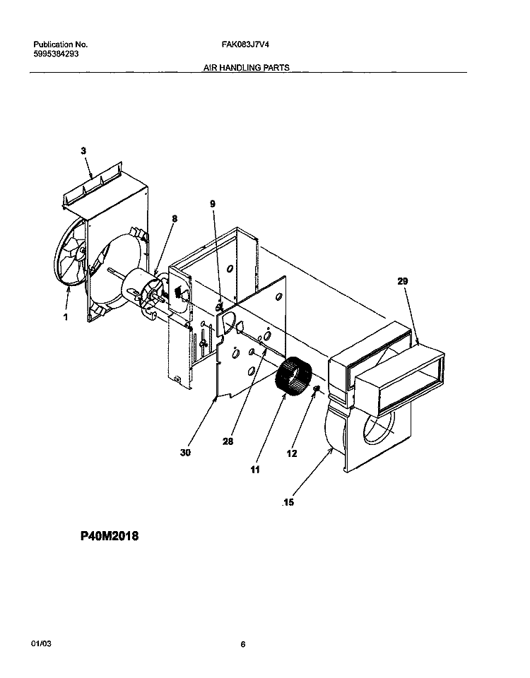 AIR HANDLING PARTS Diagram and Parts List for FAK083J7V4  Frigidaire Air Conditioner