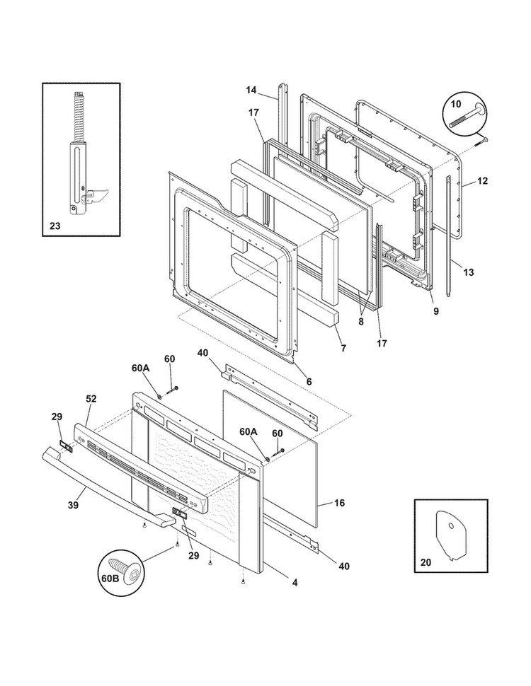 Door Diagram and Parts List for EW30GF65GSM  Electrolux Range