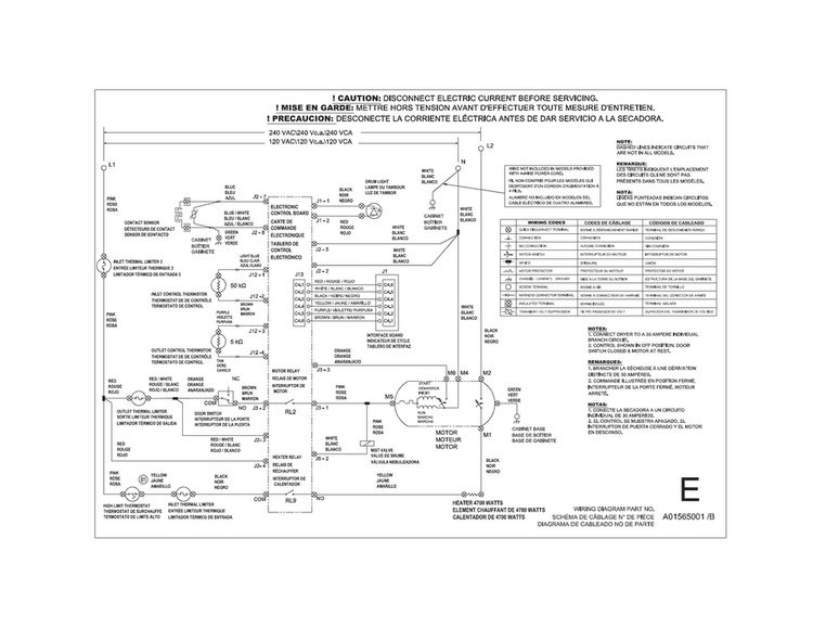 Wiring Diagram Diagram and Parts List for EIMED6CJIW4  Electrolux Dryer
