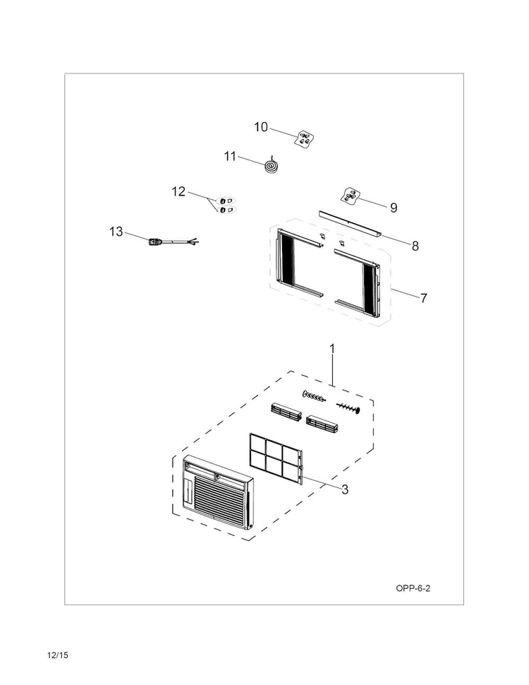 Recommended Spare Parts Diagram and Parts List for FFRA0511R16  Frigidaire Air Conditioner