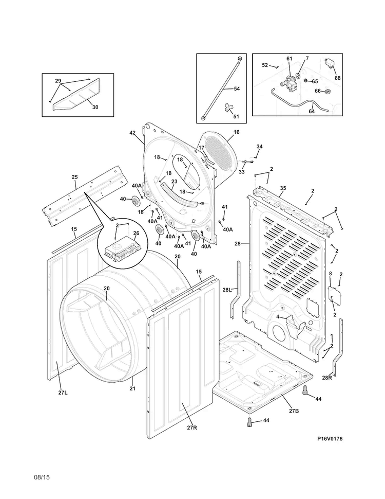 Cabinet/drum Diagram and Parts List for FFSE5115PW3  Frigidaire Dryer