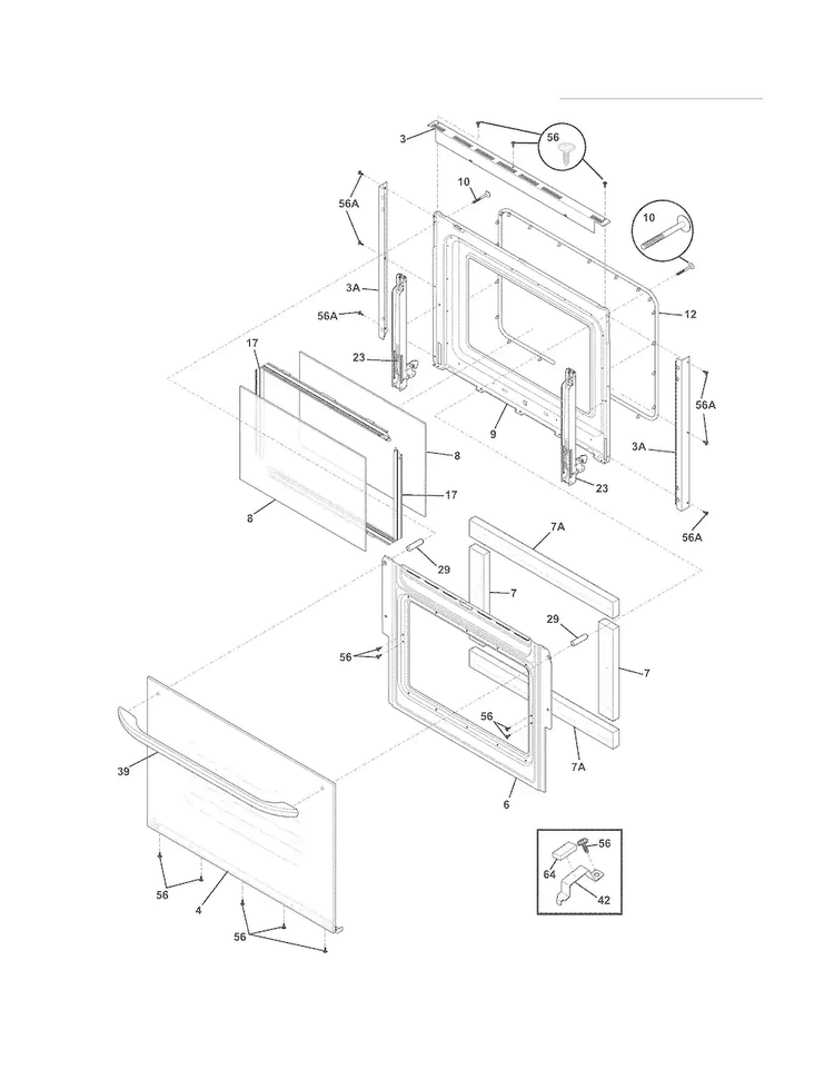 Door Diagram and Parts List for FFED3025LBD  Frigidaire Range