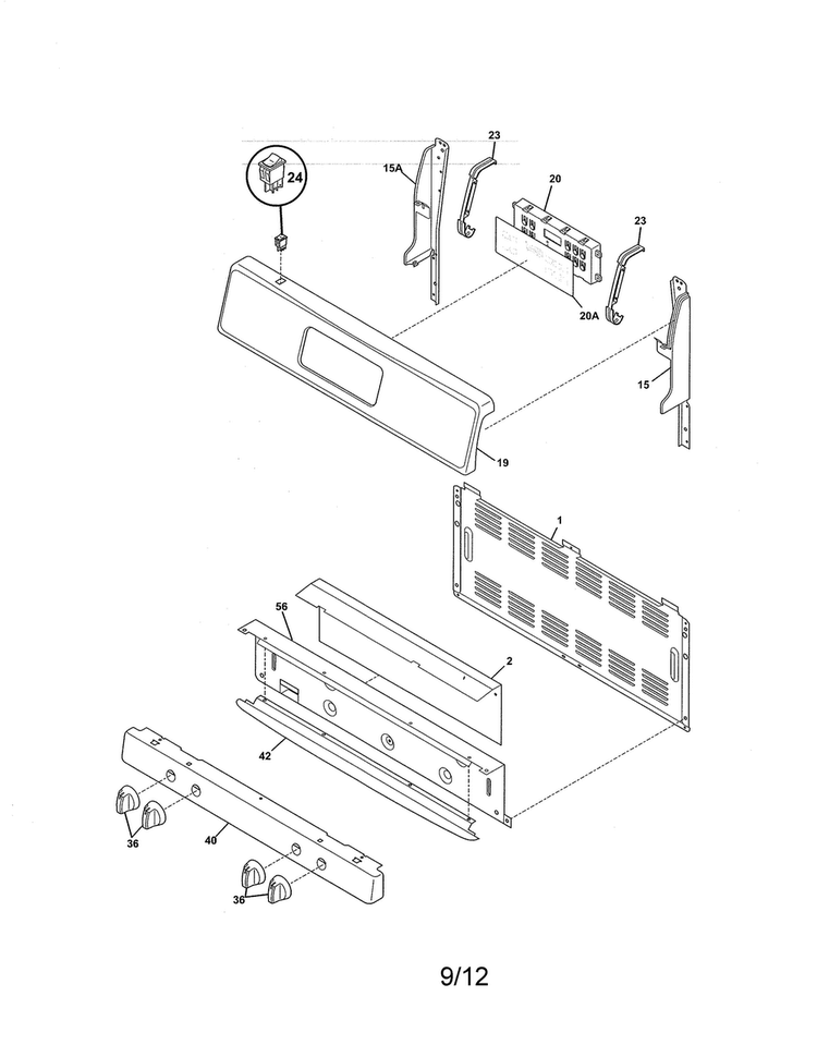 Backguard Diagram and Parts List for FFGF3051LSG  Frigidaire Range