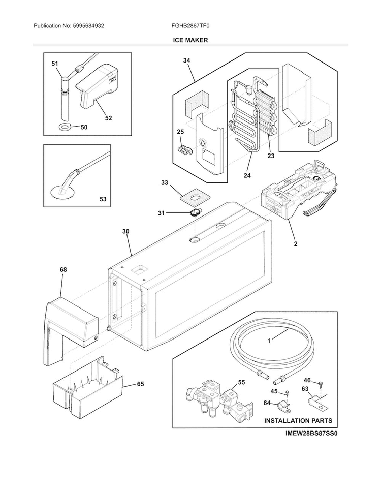 Ice Maker Diagram and Parts List for FGHB2867TF0  Frigidaire Refrigerator