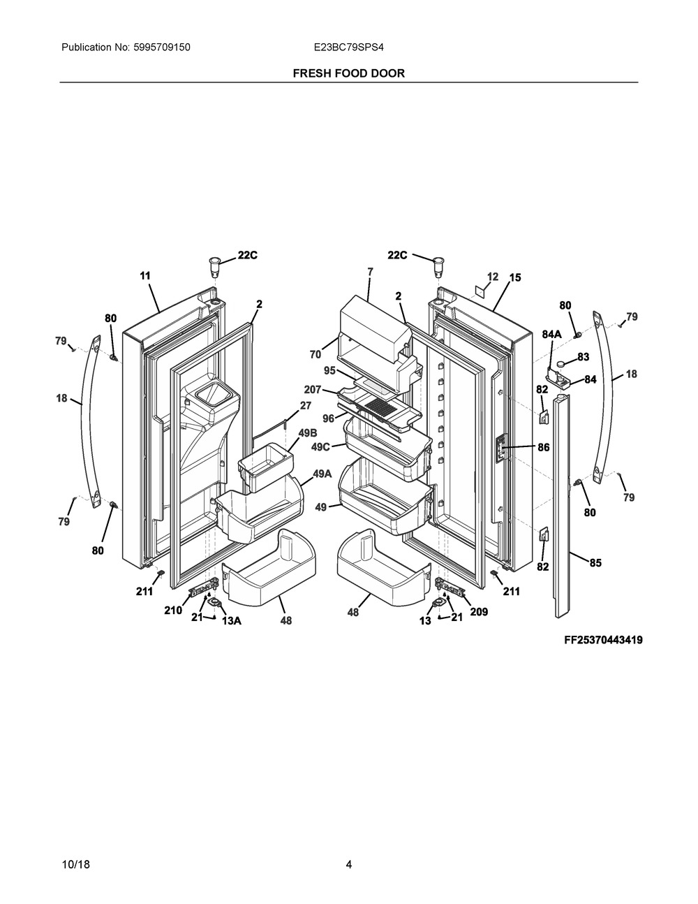 Fresh Food Door Diagram and Parts List for E23BC79SPS4  Frigidaire Refrigerator