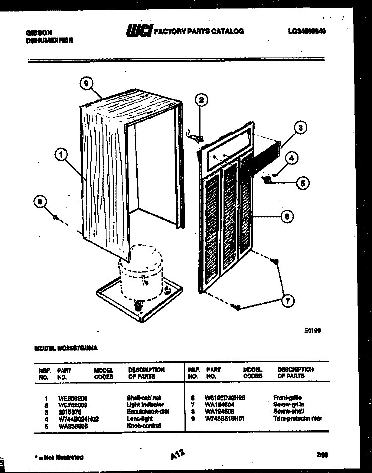CABINET AND CONTROL PARTS Diagram and Parts List for MC25S7GUNA  Gibson Dehumidifier