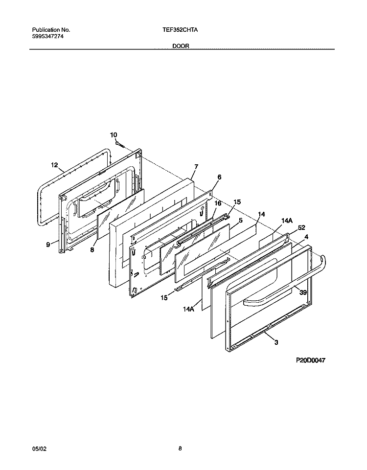DOOR Diagram and Parts List for TEF352CHTA  Tappan Range