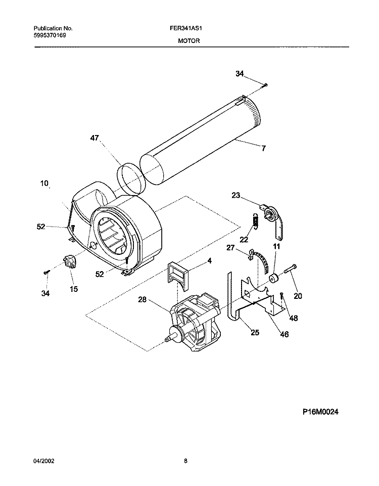 MOTOR, BLOWER Diagram and Parts List for FER341AS1  Frigidaire Dryer