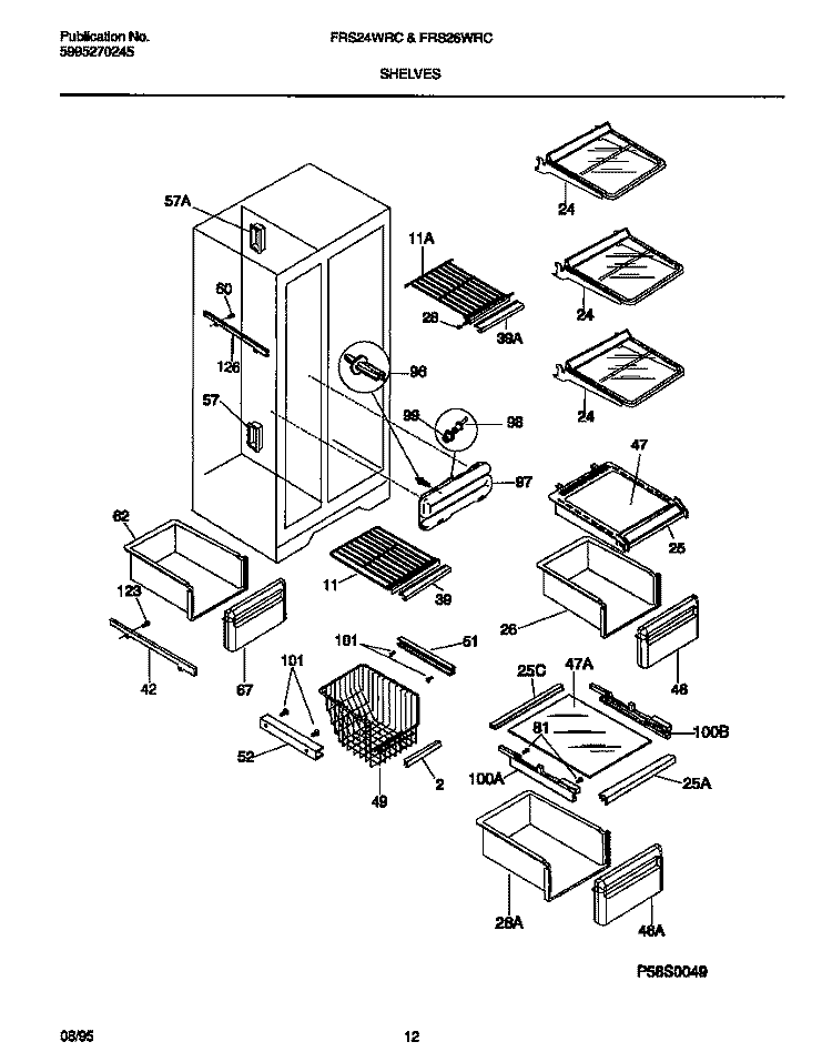 SHELVES Diagram and Parts List for FRS26WRCD1  Frigidaire Refrigerator
