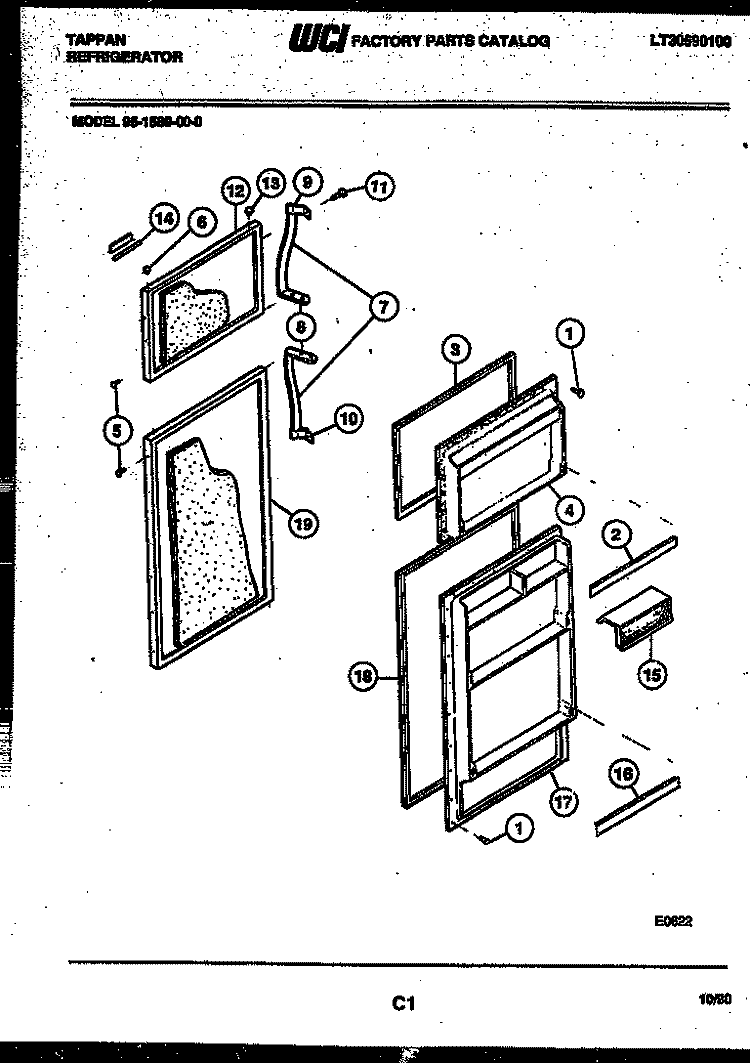 DOOR PARTS Diagram and Parts List for 95-1589-00-00  Tappan Refrigerator