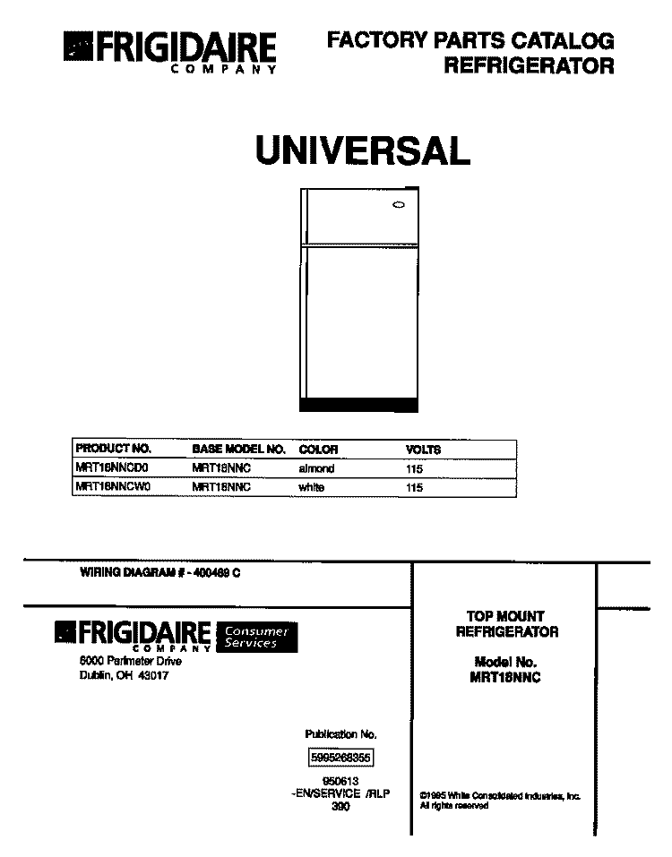 COVER Diagram and Parts List for MRT18NNCD0  Uni Refrigerator
