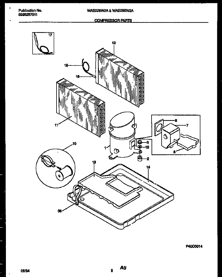 COMPRESSOR PARTS Diagram and Parts List for WAS256W2A1  Frigidaire Air Conditioner
