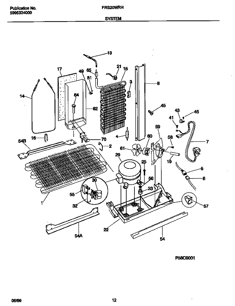 SYSTEM Diagram and Parts List for FRS20WRHW1  Frigidaire Refrigerator