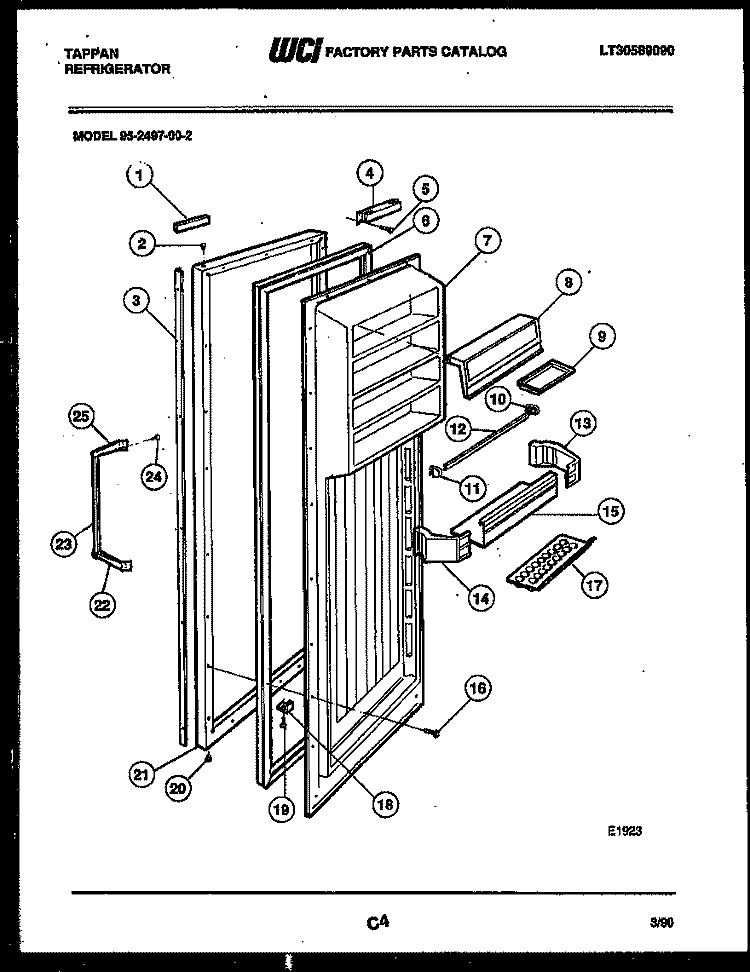 REFRIGERATOR DOOR PARTS Diagram and Parts List for 95-2497-66-02  Tappan Refrigerator