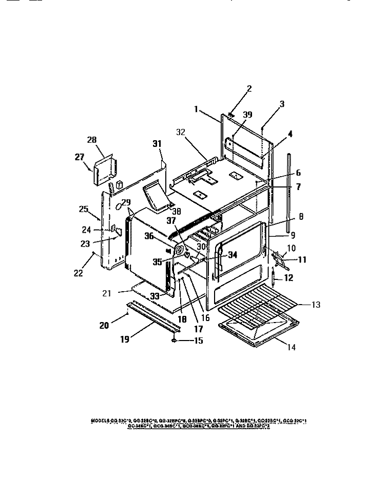 INTERIOR OVEN, PANELS, FRAME Diagram and Parts List for GP38BCL1  Frigidaire Range
