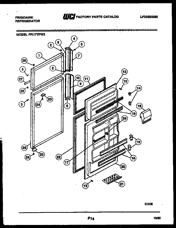 DOOR PARTS Diagram and Parts List for FPI17TFL3  Frigidaire Refrigerator