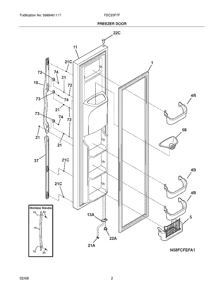 FREEZER DOOR Diagram and Parts List for FSC23F7FB0  Frigidaire Refrigerator