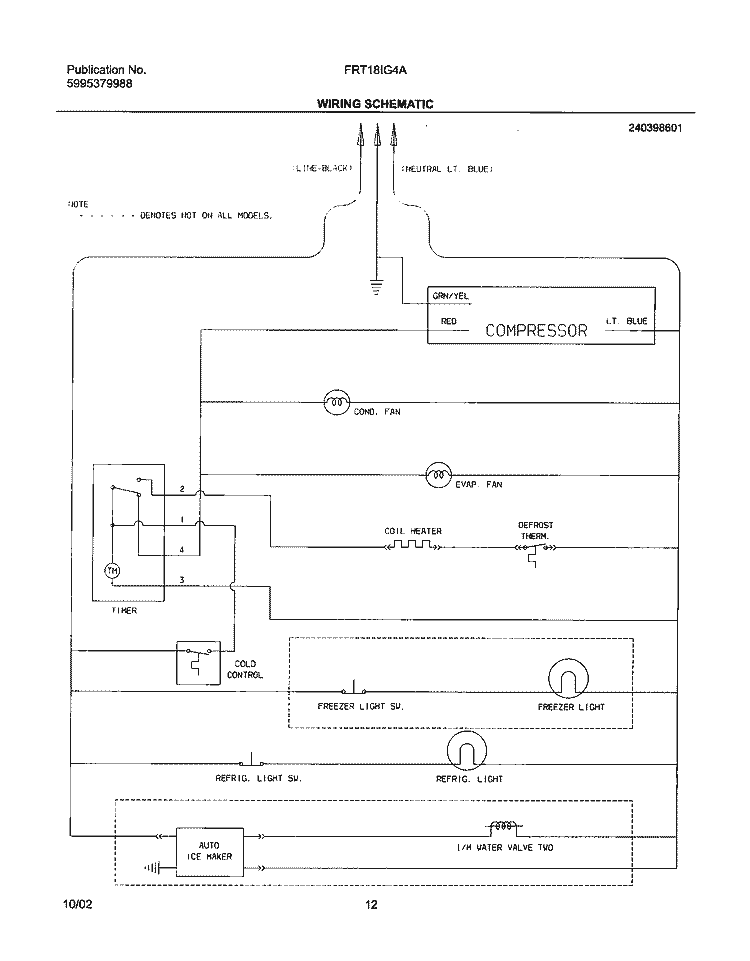 WIRING SCHEMATIC Diagram and Parts List for FRT18IG4AZ6  Frigidaire Refrigerator