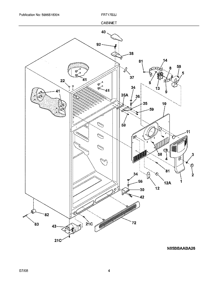 CABINET Diagram and Parts List for FRT17B3JW1  Frigidaire Refrigerator