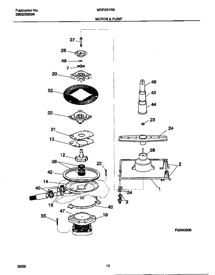 MOTOR & PUMP Diagram and Parts List for MDR251RER0  Frigidaire Dishwasher