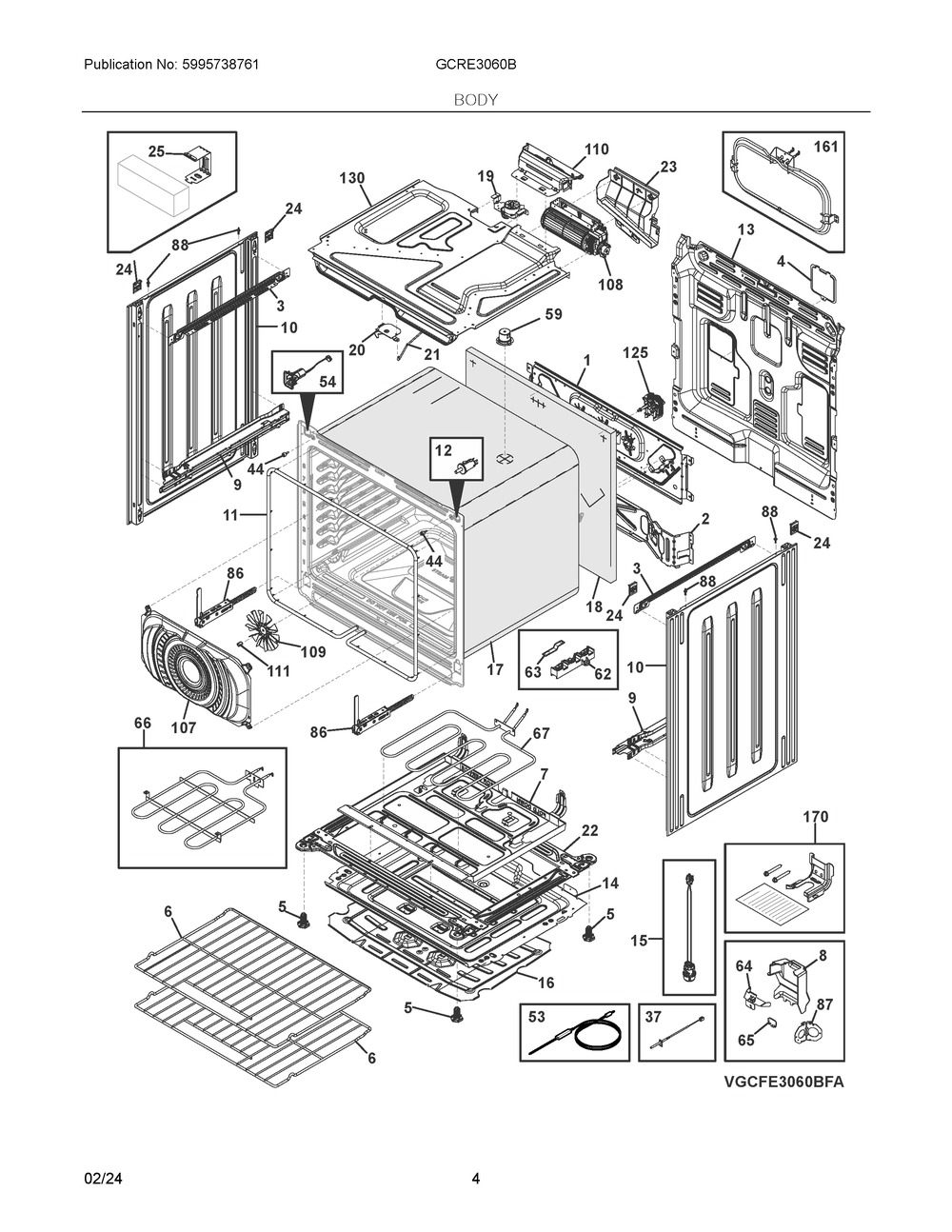 Body Diagram and Parts List for GCFE3060BDB  Frigidaire Range