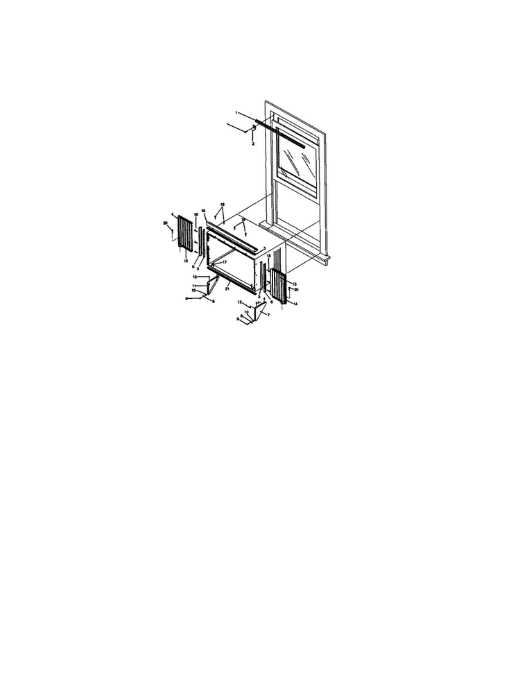 Window Mounting Diagram and Parts List for FAL124J1A1  Frigidaire Air Conditioner