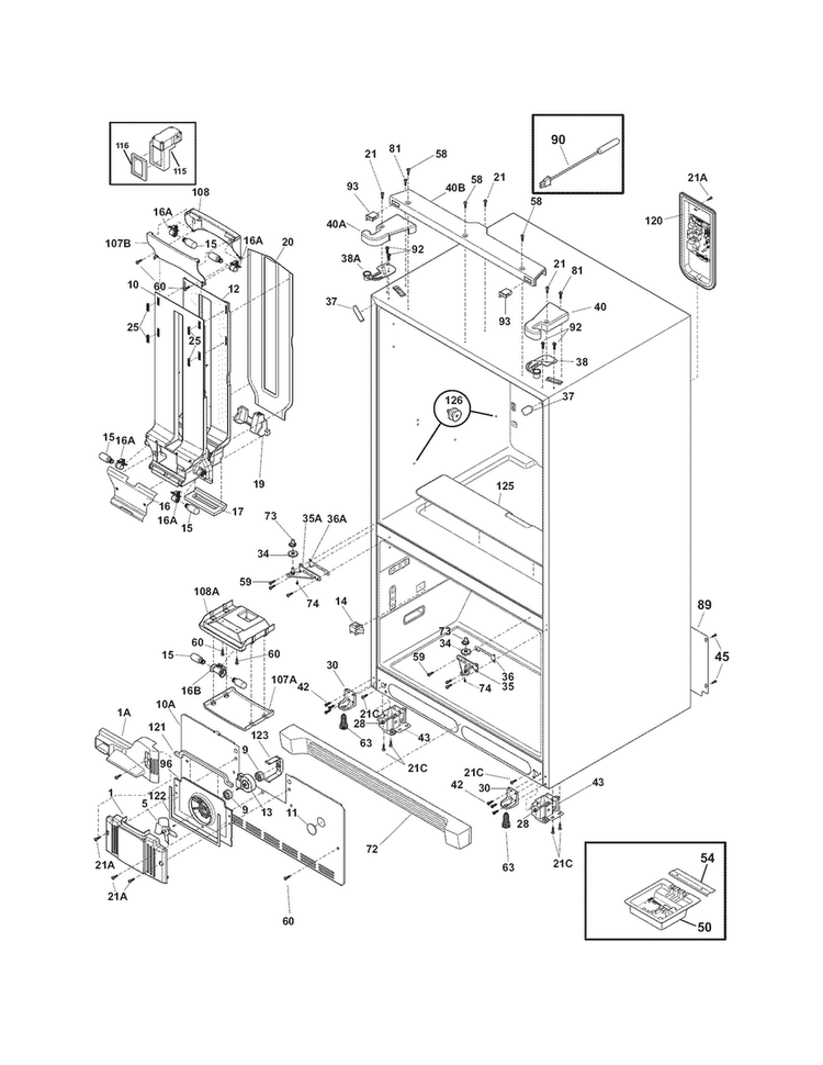 Cabinet Diagram and Parts List for FGHB2846LF3  Frigidaire Refrigerator