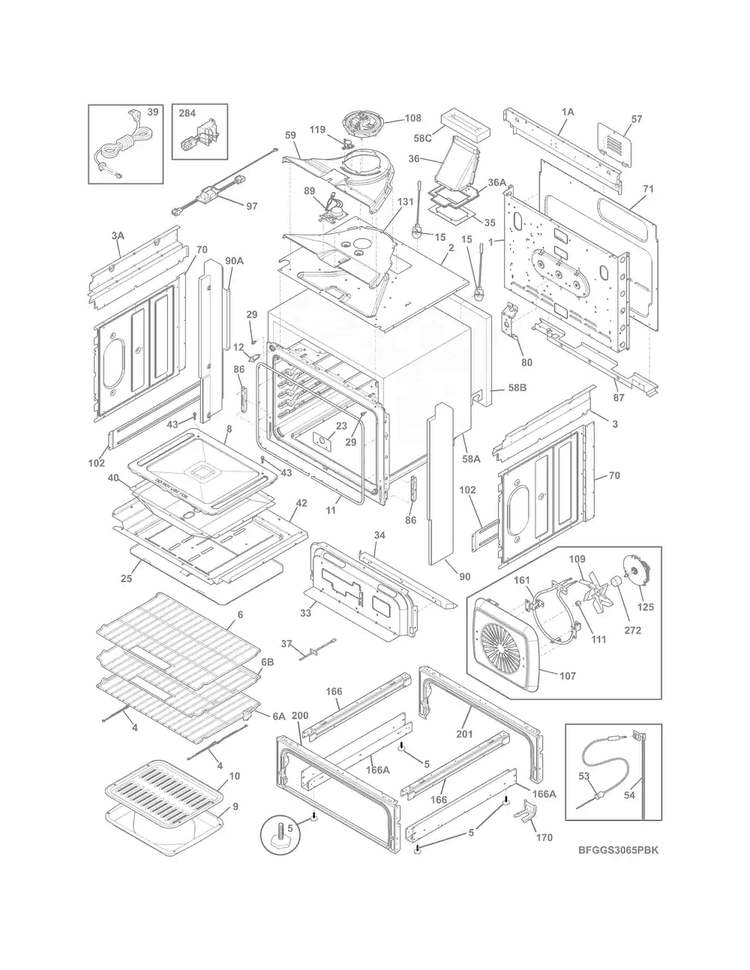 Body Diagram and Parts List for FGGS3065PBM  Frigidaire Range