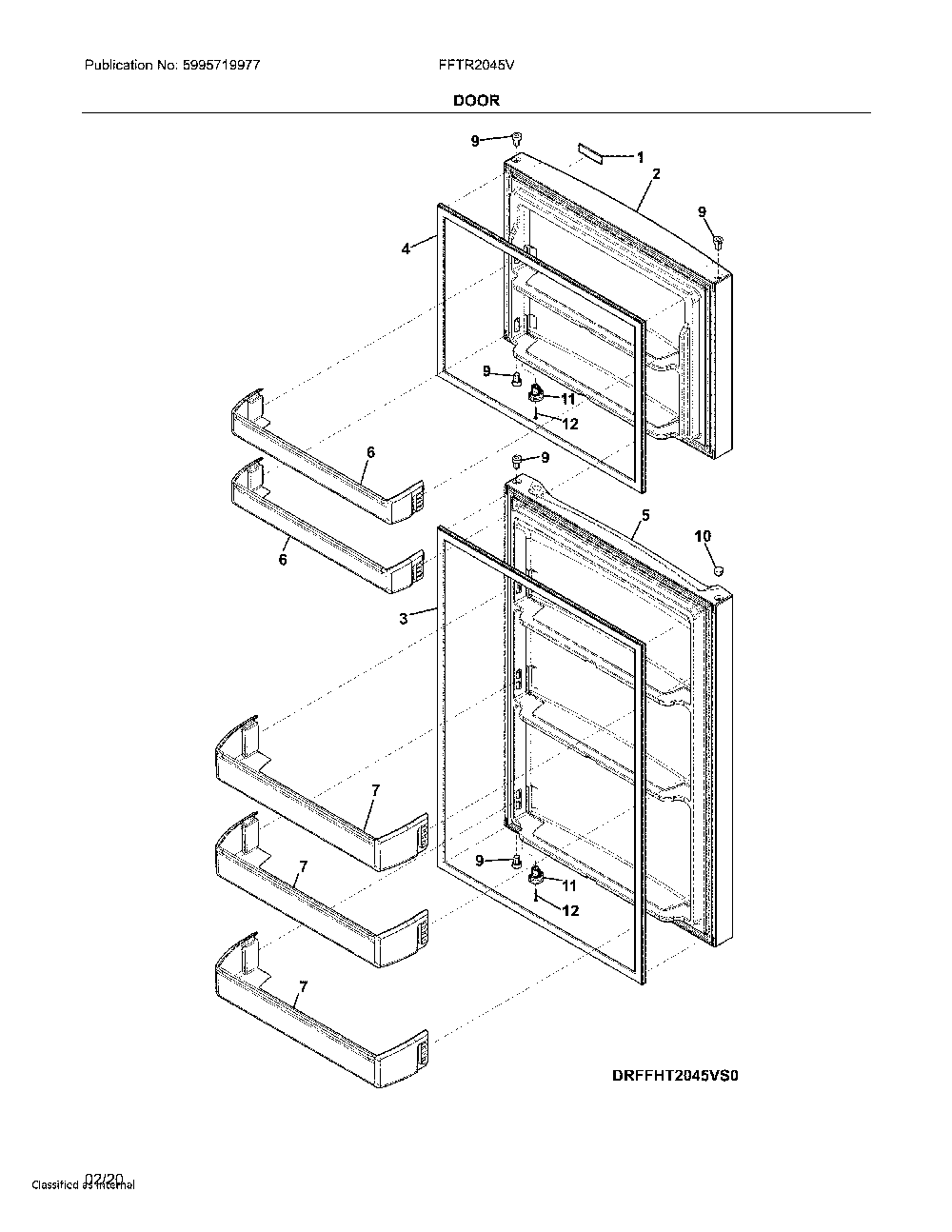 Doors Diagram and Parts List for FFTR2045VS0  Frigidaire Refrigerator