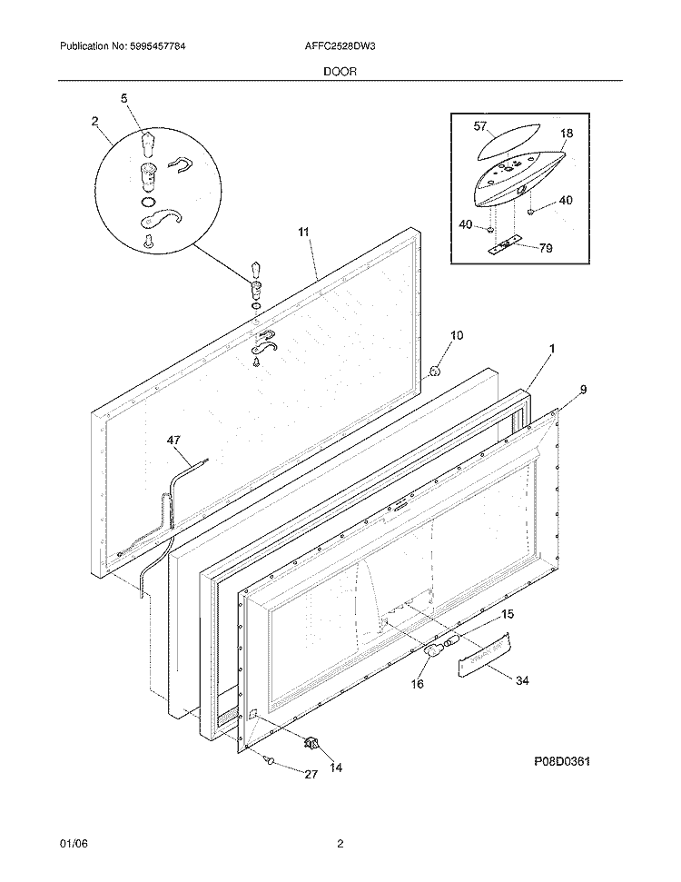 DOOR Diagram and Parts List for AFFC2528DW3  Frigidaire Freezer