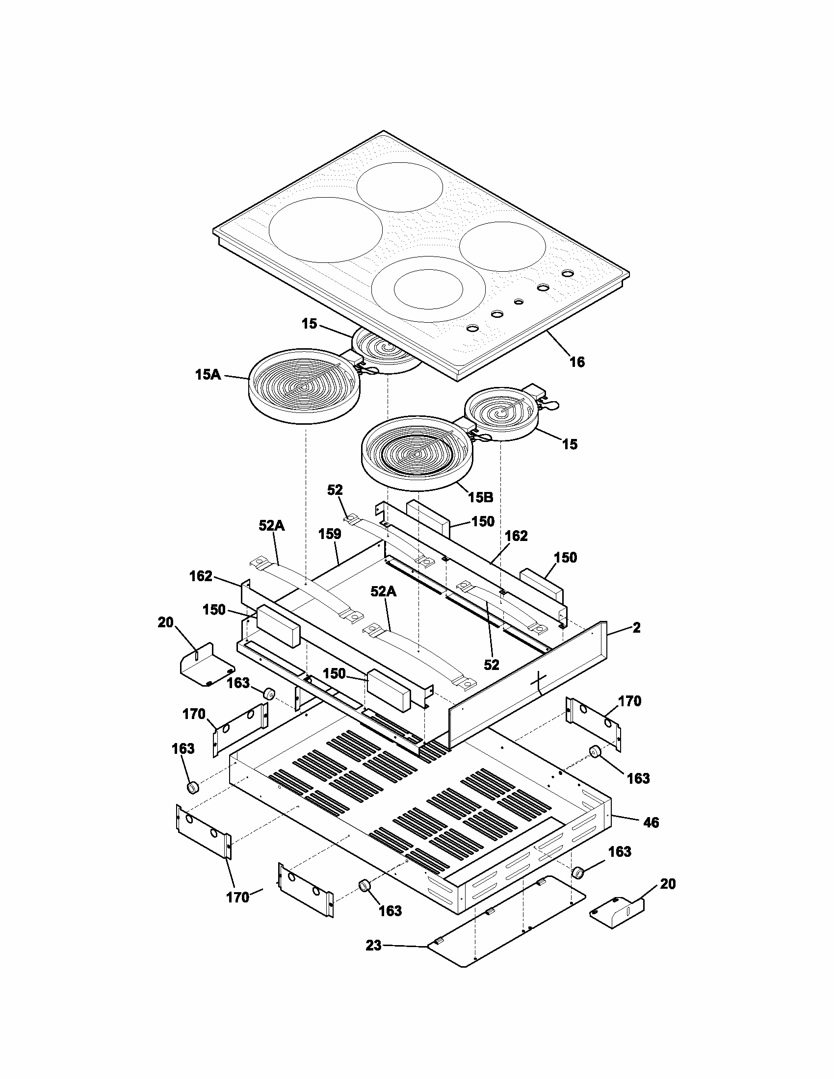 Maintop Diagram and Parts List for 79042731401  Kenmore Cooktop