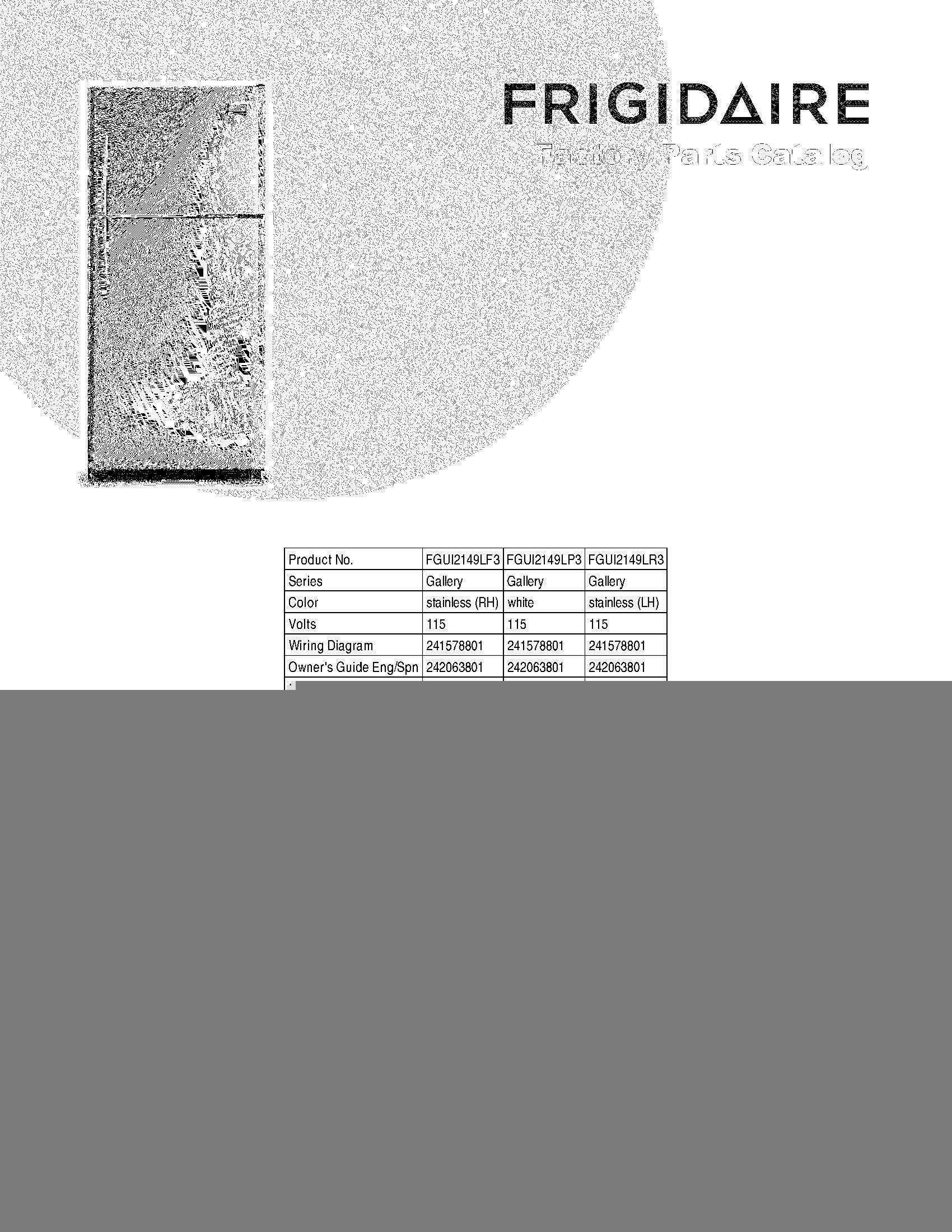 01 - COVER Diagram and Parts List for FGUI2149LF3  Frigidaire Refrigerator
