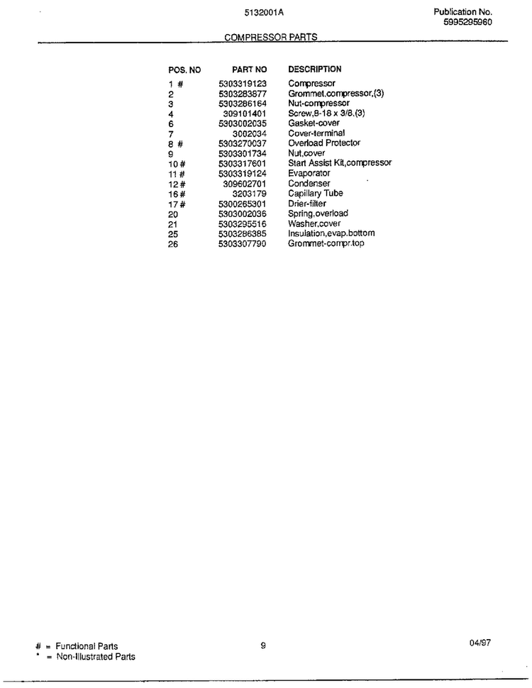 Compressor Parts Page 2 Diagram and Parts List for 5132001  Frigidaire Air Conditioner