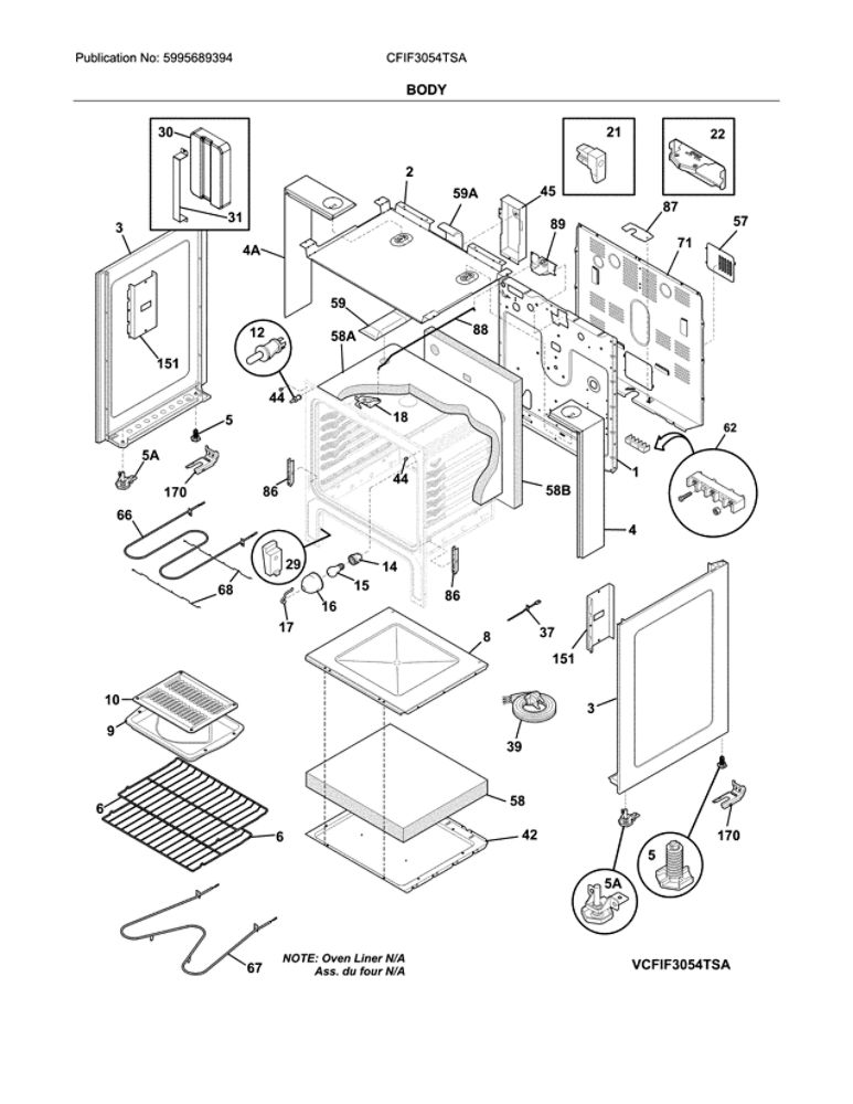 Body Diagram and Parts List for CFIF3054TSA  Frigidaire Range