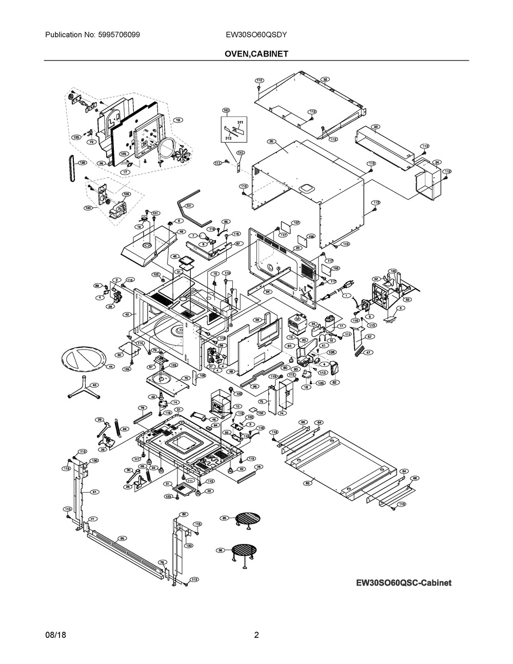 Oven,cabinet Diagram and Parts List for EW30SO60QSDY  Frigidaire Microwave
