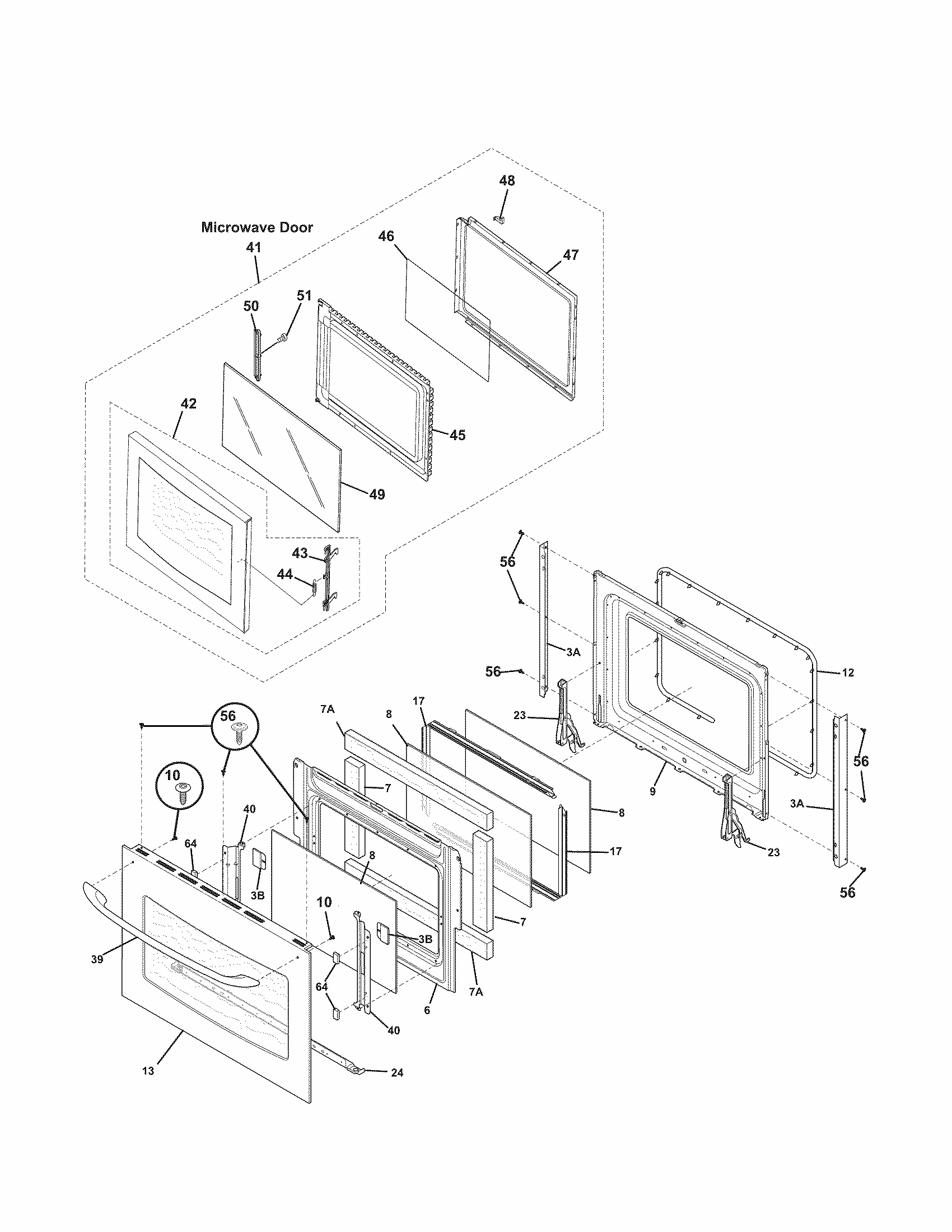 Doors Diagram and Parts List for 79047853408  Kenmore Microwave