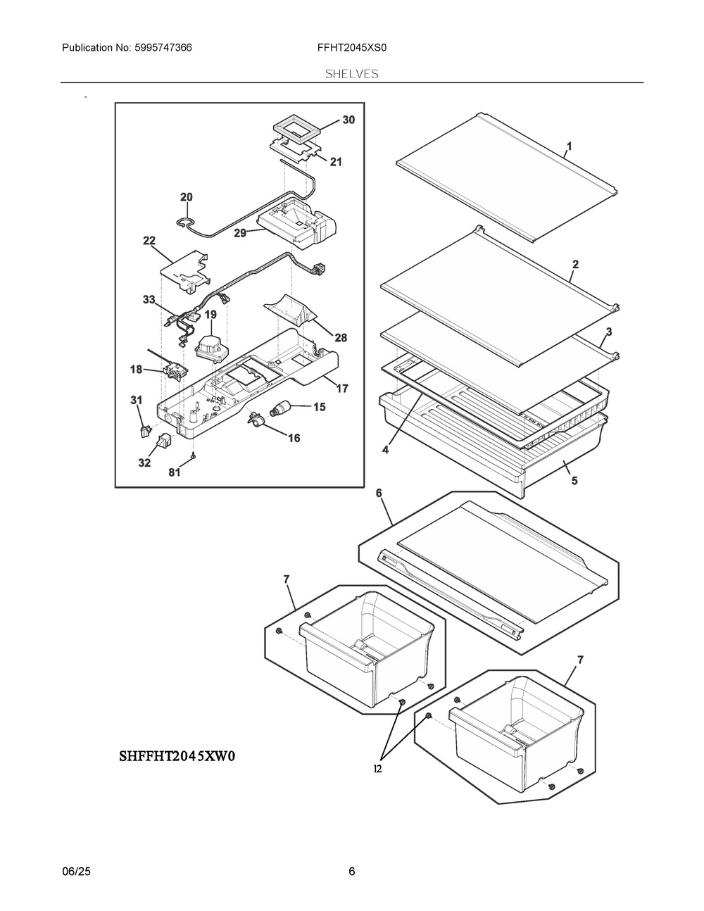 Shelves Diagram and Parts List for FFHT2045XS0  Frigidaire Refrigerator