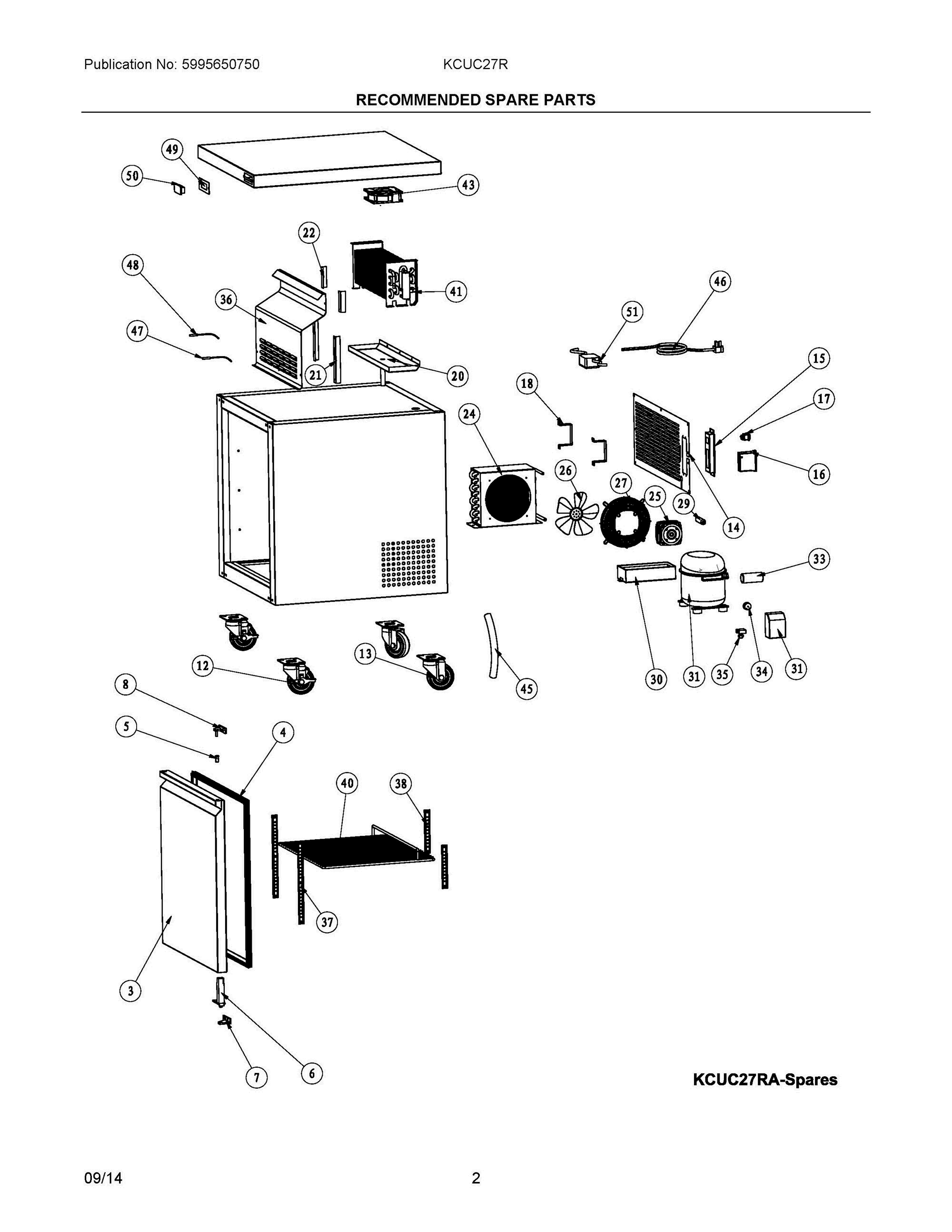 02 - RECOMMENDED SPARE PARTS Diagram and Parts List for KCUC27R  Frigidaire Refrigerator