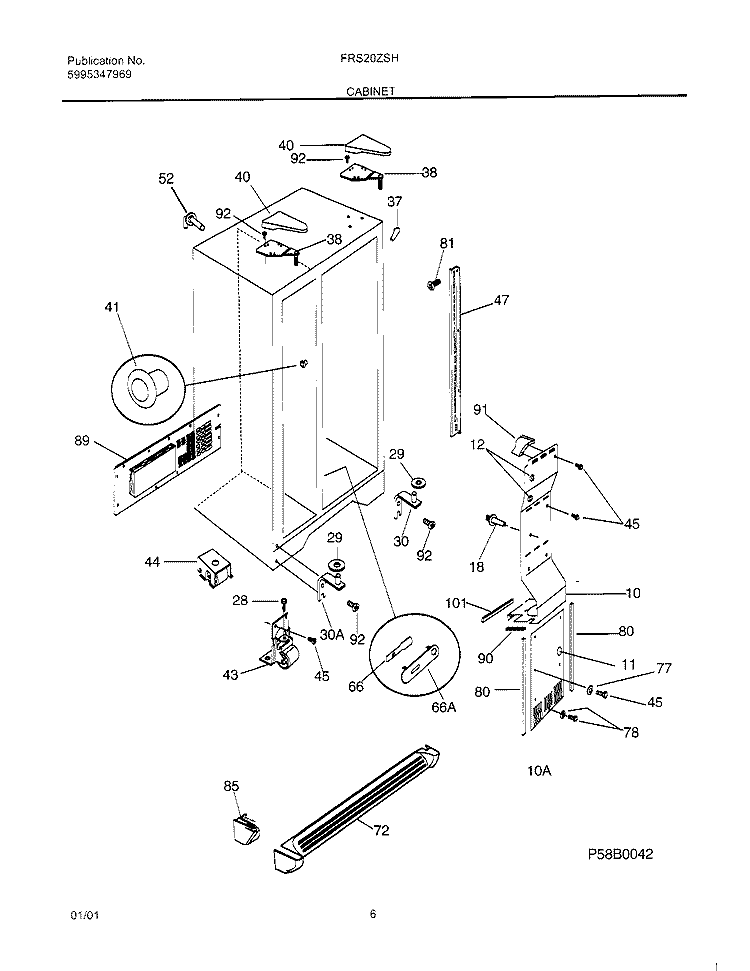 CABINET Diagram and Parts List for FRS20ZSHB4  Frigidaire Refrigerator