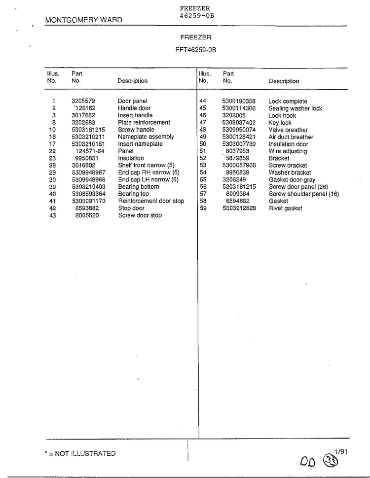 Freezer Page 2 Diagram and Parts List for 46259-0B  Frigidaire Freezer