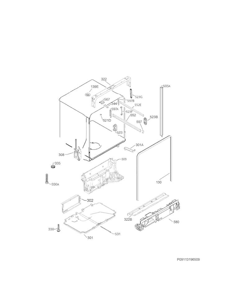 Tub & Frame Diagram and Parts List for EW24ID80QS3A  Electrolux Dishwasher