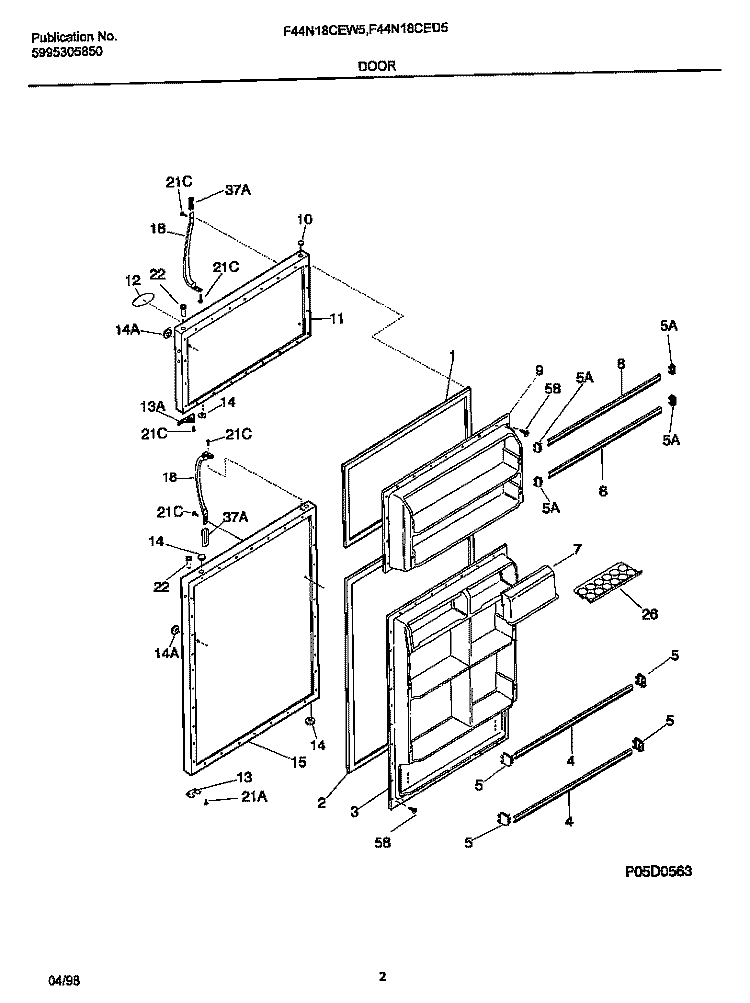 DOORS Diagram and Parts List for F44N18CED5  Frigidaire Refrigerator