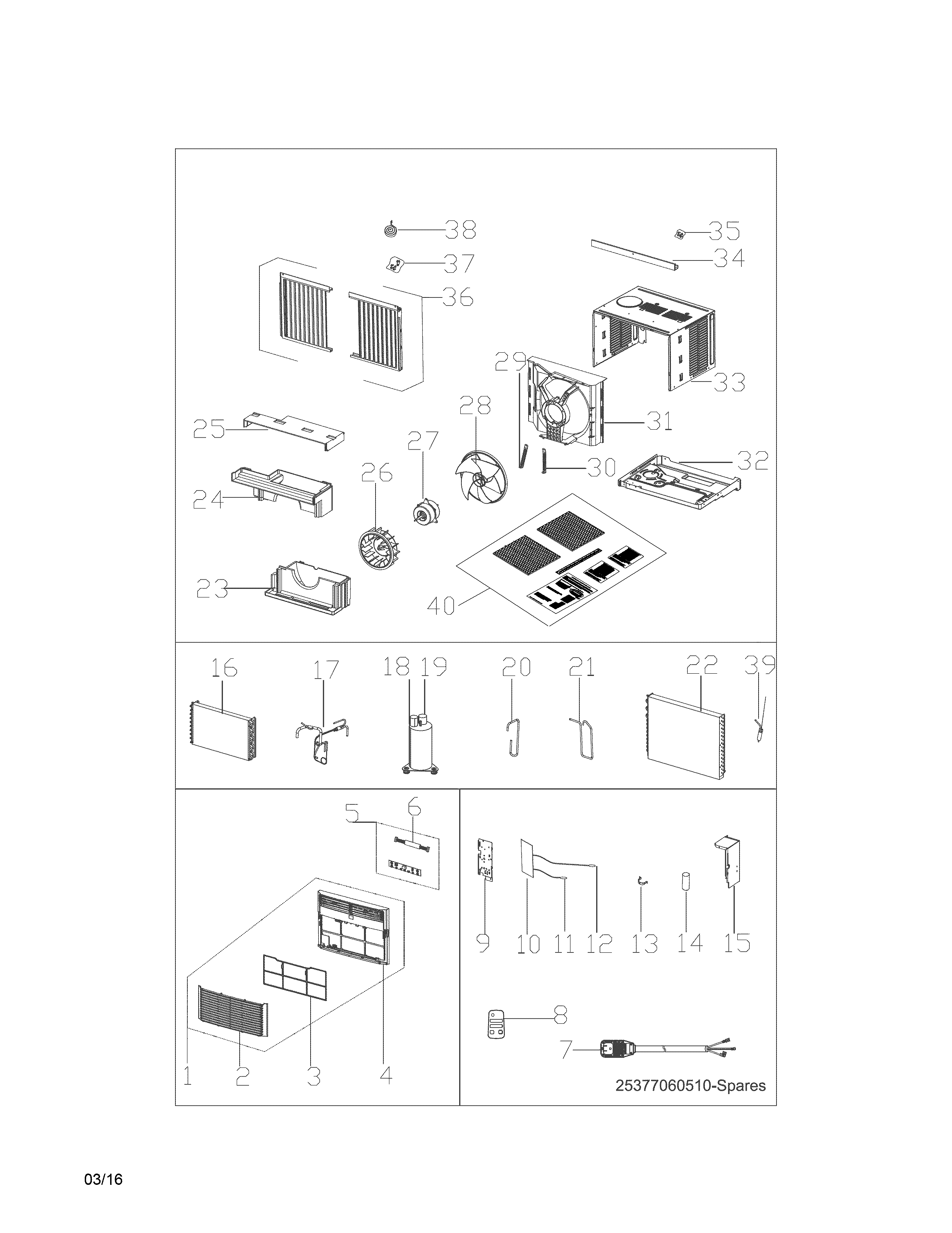 Recommended Spare Parts Diagram and Parts List for 25377060510  Kenmore Air Conditioner