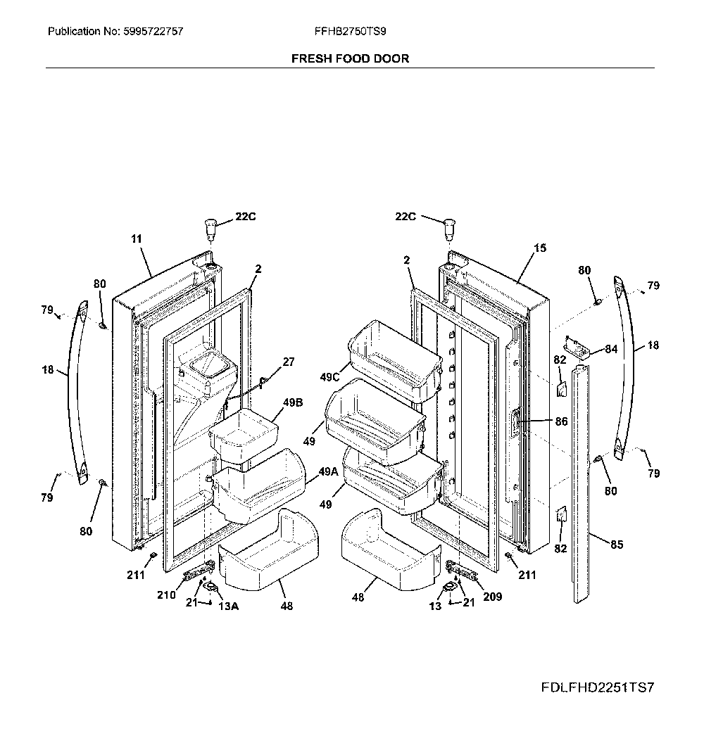 Fresh food door Diagram and Parts List for FFHB2750TS9  Frigidaire Refrigerator