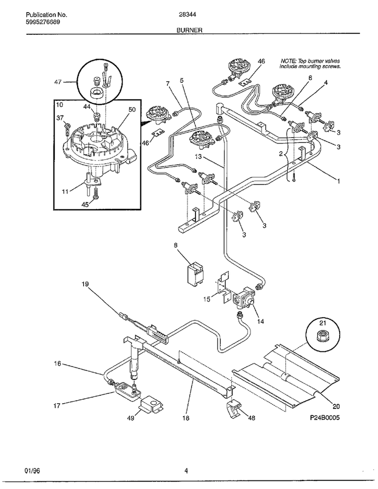 Burner Diagram and Parts List for 283440B  Frigidaire Range